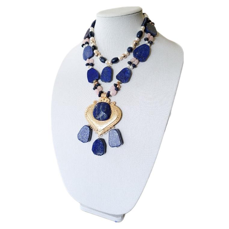 Antique Lapis Lazuli and Rose Gold Necklaxe